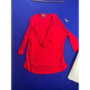 Romantic Women Chaps Classics Ruffle V-Neck Top 2X Red